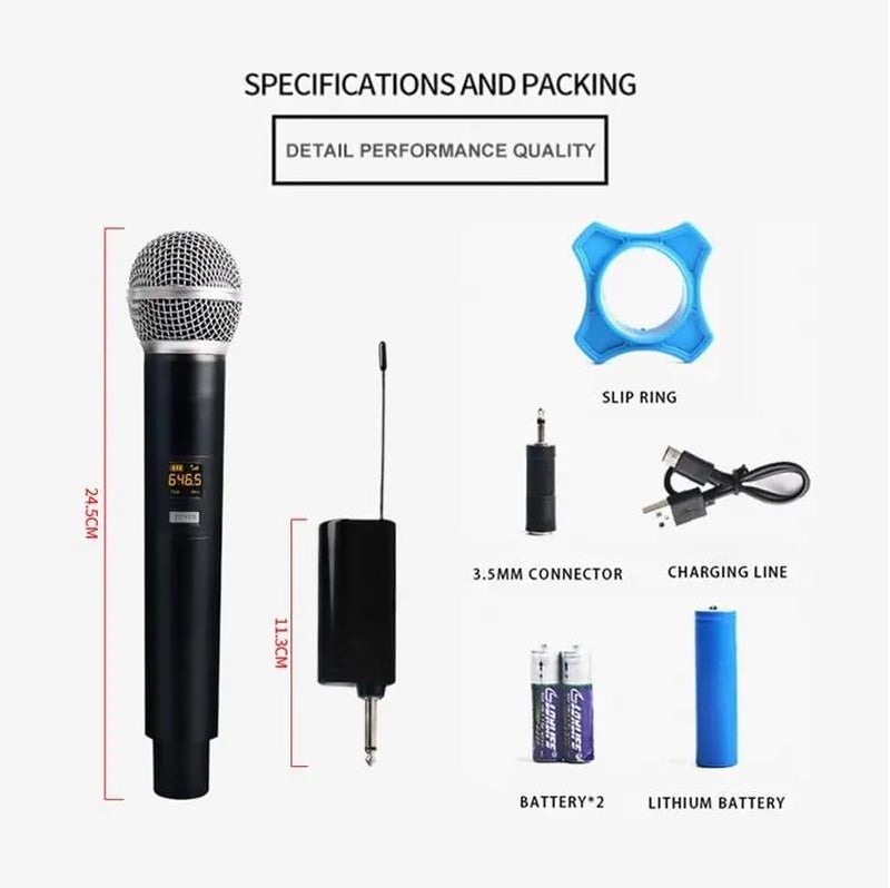 kh UHF Wireless Microphone Handheld Microphone Wireless with Rechargeable Receiver Rechargeable Mic System for House Parties, Outdoor Party, Singing, Classroom (Single Cordless) - Image 2