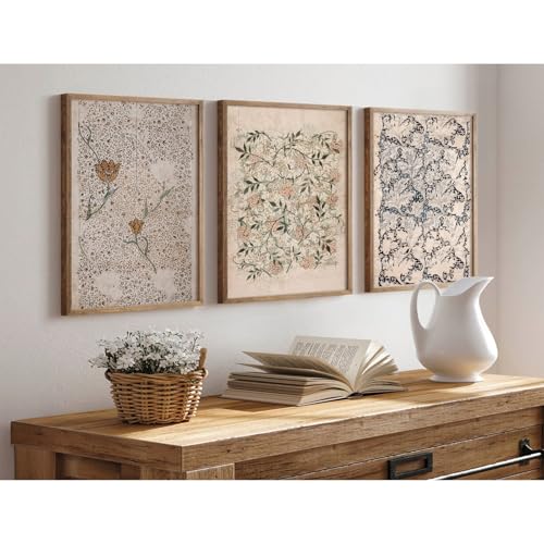 Tanmart Vintage William Morris Wall Art Decor Boho Floral Botanical Canvas Pictures Abstract Neutral Flower Prints Vintage Farmhouse Artwork Painting for Living Room Bedroom 12x16 Inch Unframed Set of 3 - Image 3