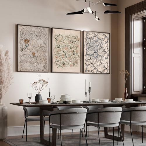 Tanmart Vintage William Morris Wall Art Decor Boho Floral Botanical Canvas Pictures Abstract Neutral Flower Prints Vintage Farmhouse Artwork Painting for Living Room Bedroom 12x16 Inch Unframed Set of 3 - Image 4