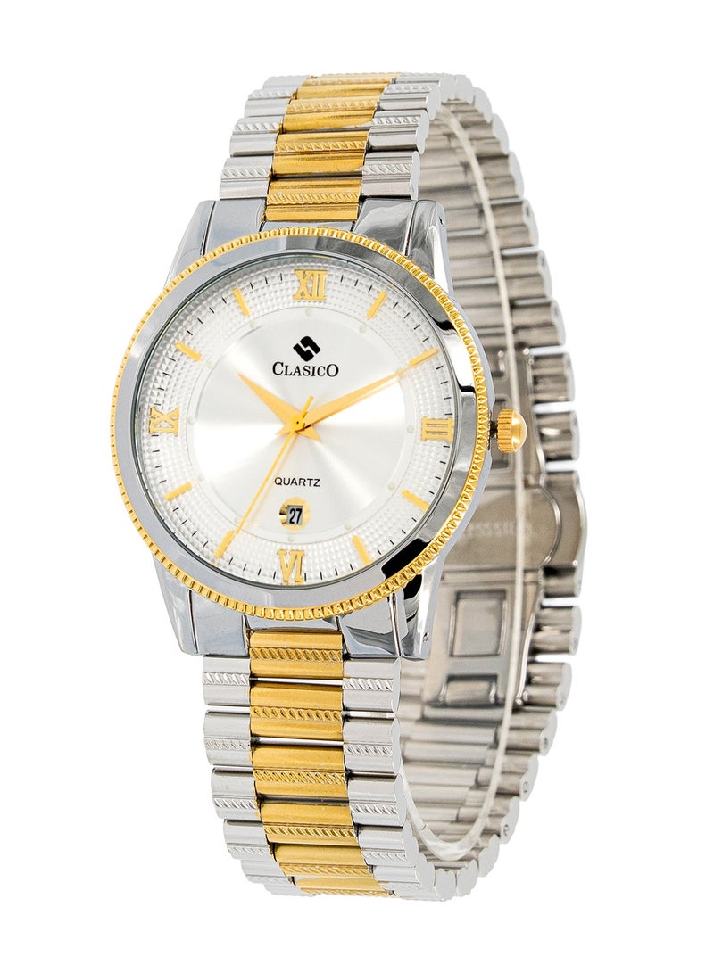 Clasico ساعة فليماستر للرجال - إصدار أبيض ذو لونين | حركة كوارتز إليت Y121 | مقاومة للماء | قرص دائري مع أحزمة من الفولاذ المقاوم للصدأ - Image 2