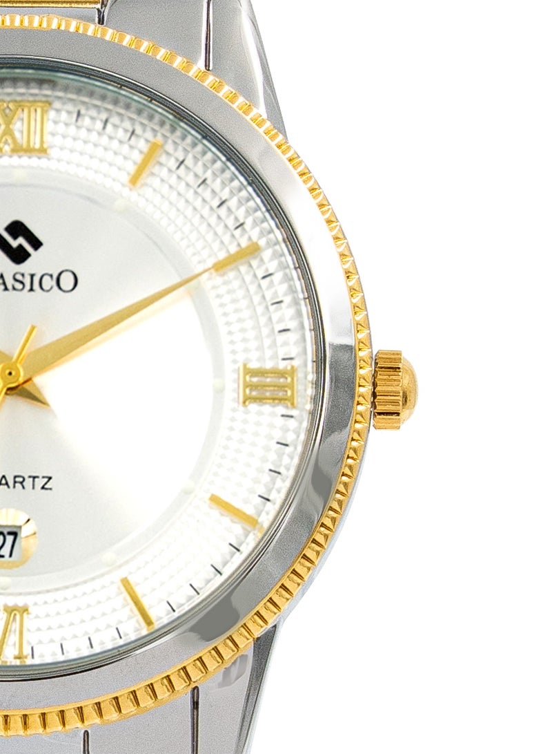 Clasico ساعة فليماستر للرجال - إصدار أبيض ذو لونين | حركة كوارتز إليت Y121 | مقاومة للماء | قرص دائري مع أحزمة من الفولاذ المقاوم للصدأ - Image 3