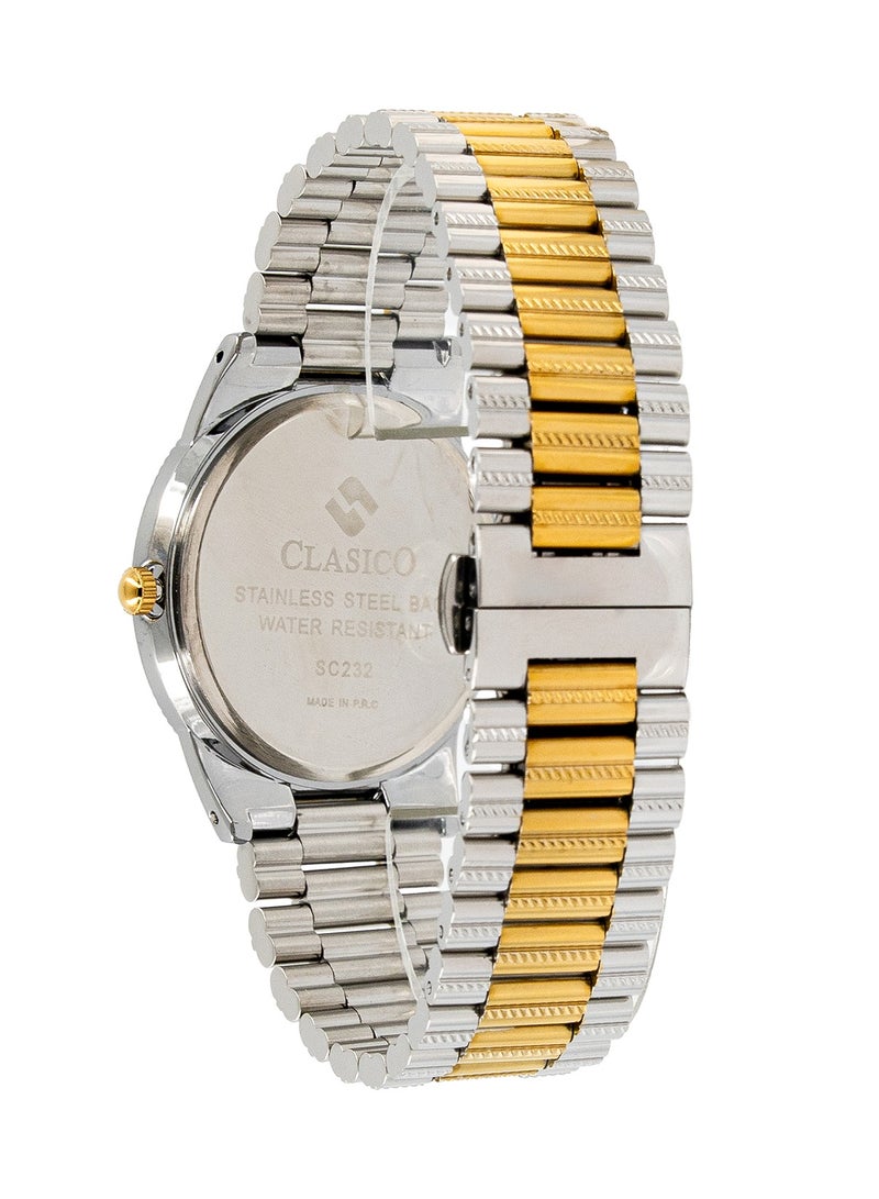 Clasico ساعة فليماستر للرجال - إصدار أبيض ذو لونين | حركة كوارتز إليت Y121 | مقاومة للماء | قرص دائري مع أحزمة من الفولاذ المقاوم للصدأ - Image 4