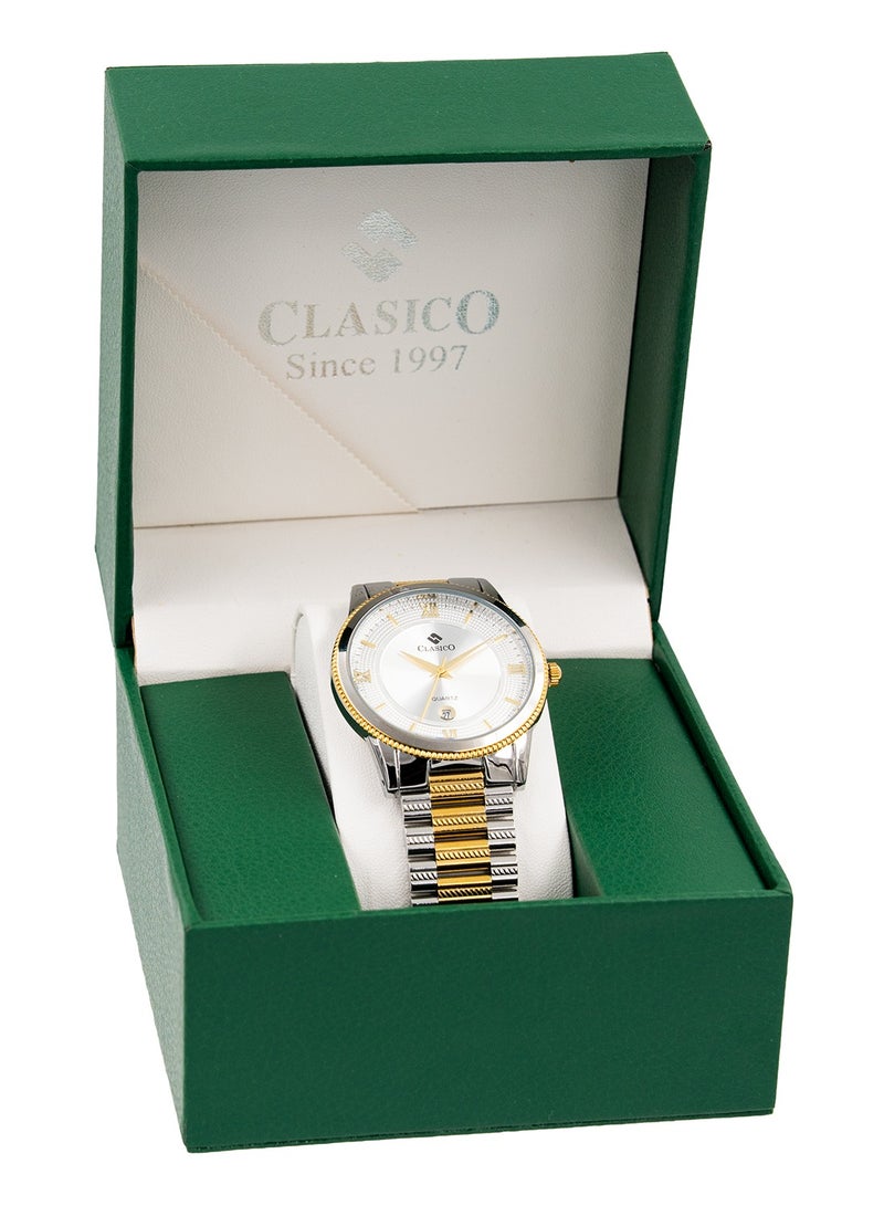Clasico ساعة فليماستر للرجال - إصدار أبيض ذو لونين | حركة كوارتز إليت Y121 | مقاومة للماء | قرص دائري مع أحزمة من الفولاذ المقاوم للصدأ - Image 5