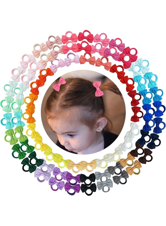 BBgifts 80PCS Tiny Hair Ties With Bows Baby Bows Rubber Bands Hair Ties Soft Elastics Ponytail Holders Hair Accessories for Infants Toddlers Baby Girls Multi-colored - Image 1