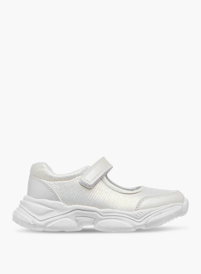 Flora Bella By Shoexpress Girls Textured Mary Jane Shoes with Hook and Loop Closure