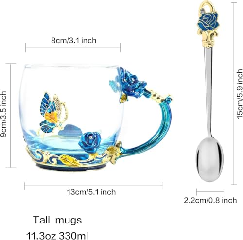 DasyFly Tea Cup Gifts for Mom Birthday Gift for Women,Glass Coffee Enamels Mug Butterfly Sky Blue Flower Cup Unique Valentines Christmas Mothers Day gift For Mom Women Wife Sister Coworker Female Friend - Image 4