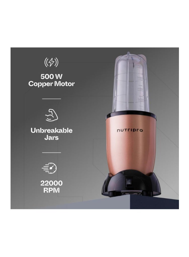 nutripro خلاط نوتري برو 500 واط | عصارة ومطحنة وجهاز صنع العصائر (ذهبي، 3 جرار) – ضمان لمدة عام - Image 3