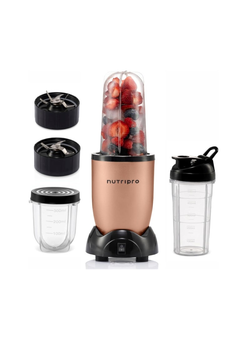 nutripro خلاط نوتري برو 500 واط | عصارة ومطحنة وجهاز صنع العصائر (ذهبي، 3 جرار) – ضمان لمدة عام - Image 1