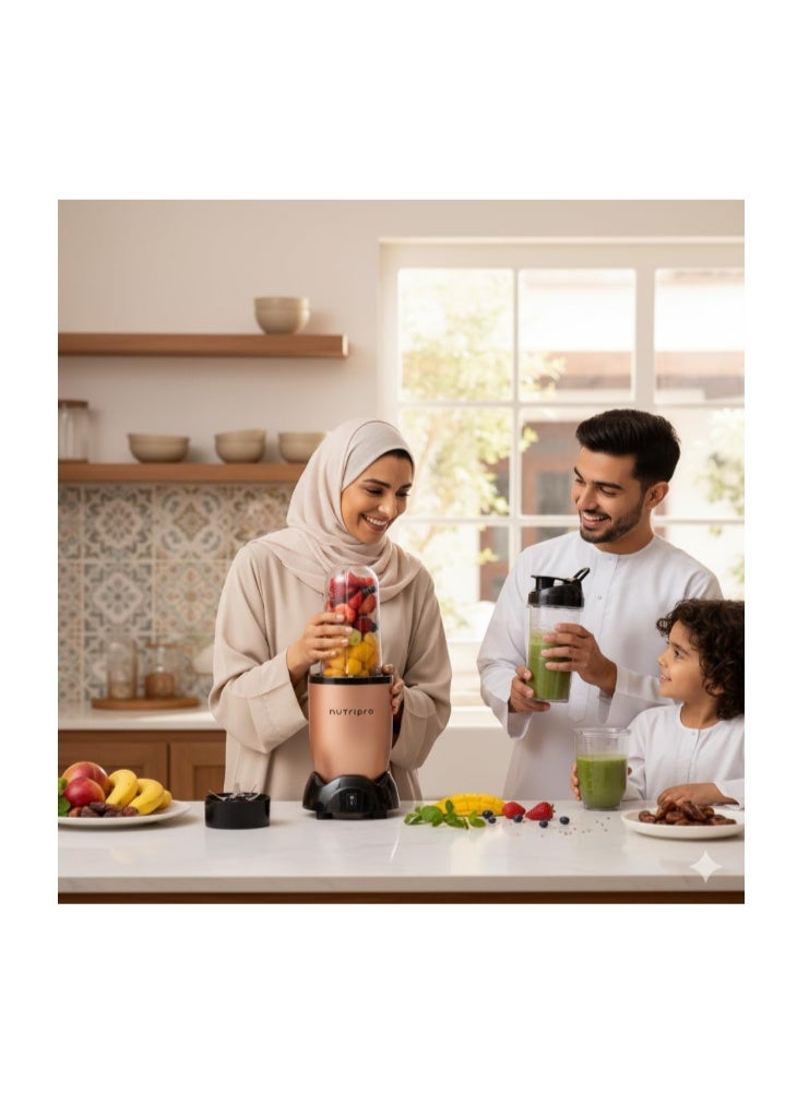 nutripro خلاط نوتري برو 500 واط | عصارة ومطحنة وجهاز صنع العصائر (ذهبي، 3 جرار) – ضمان لمدة عام - Image 2