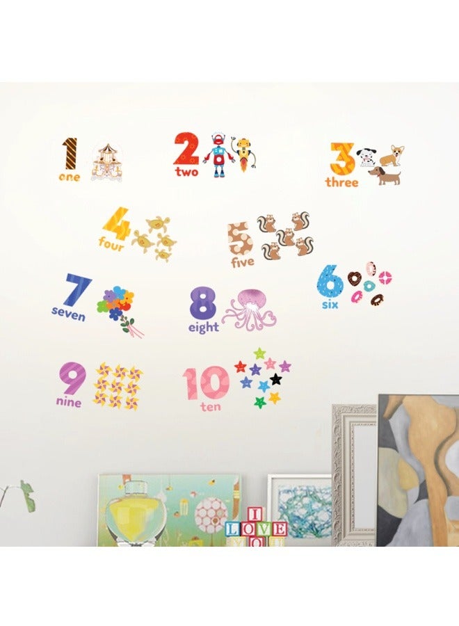 بيوينتي ملصق الجدار الكرتوني بالأرقام من 1 إلى 10 للغرفة الأطفال والحديقة الأطفالية - Image 1