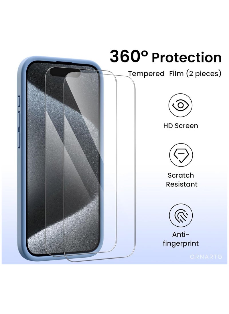 إيف متوافق مع جراب iPhone 15 Pro Max مقاوم للصدمات مع قطعتين من واقيات الشاشة، غطاء حماية كامل من مطاط السيليكون السائل المقاوم للماء لهاتف iPhone 15 Pro Max 6.7 بوصة - أزرق فرنسي - Image 3