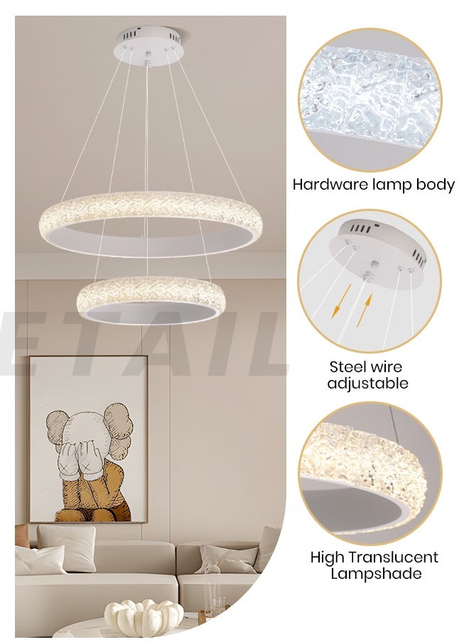 YATAI LIGHTING Modern White Double Ring LED Chandelier, 56W, Adjustable Height & Dimming LED Chandelier, Remote Control, 58cm+38cm Chandelier Light for Dining Room, Living Room & Bedroom  - Image 4