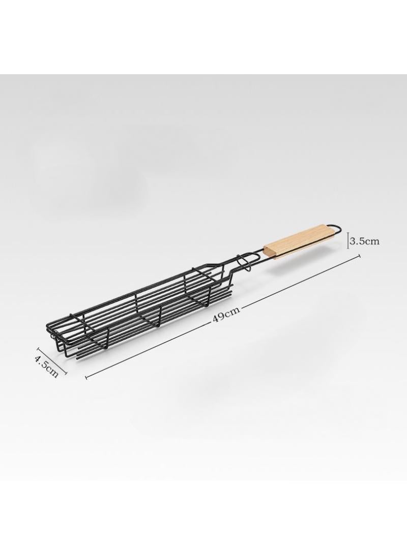 Outdoor wooden handle barbecue cage camping barbecue net picnic barbecue tools  - Image 4