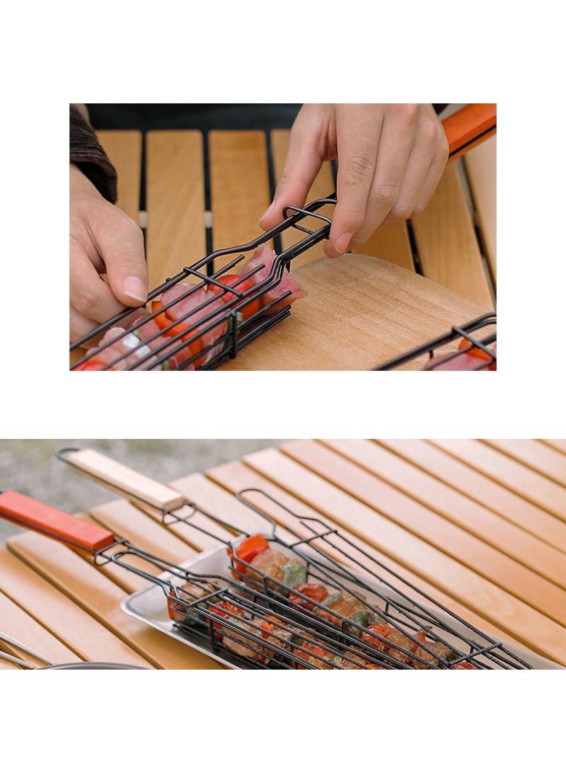 Outdoor wooden handle barbecue cage camping barbecue net picnic barbecue tools  - Image 5