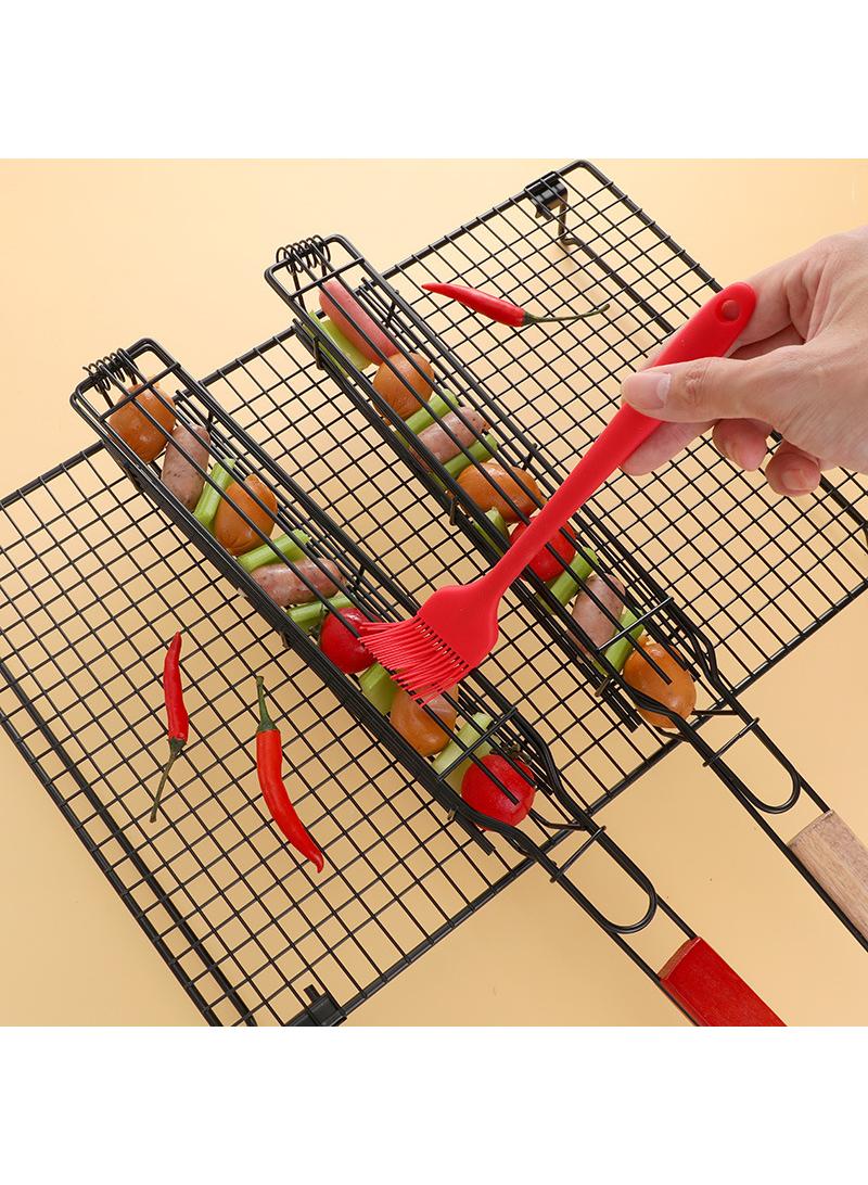 Outdoor wooden handle barbecue cage camping barbecue net picnic barbecue tools  - Image 2