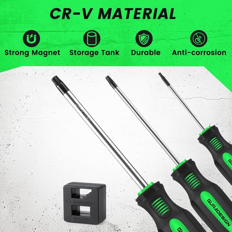 GURADESIGN 13 Pieces Magnetic Torx Screwdriver Set ï¼ŒT5 -T40 Star Screwdrivers - Image 4