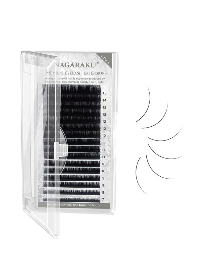 NAGARAKU تمديدات الرموش الفردية 0.05 مم ج curl 7-15 مم مجموعة مختلطة صينية كلاسيكية مات سوداء ناعمة طبيعية فوكس مينيك 16 صفًا - Image 1