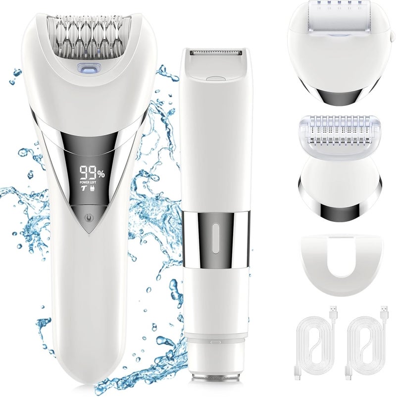Electric Bikini Epilator for Women 5 in 1 Hair Removal for Face Chin Arm Leg Armpit Bikini Trimmer IPX6 Waterproof USB Rechargeable Wet  Dry Lady Shaver2 Speeds  5 Cutter Heads