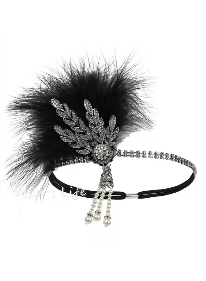 1920s Feather Headwear, Rhinestone Headpiece, Roaring 20s Great Gatsby Headpiece Hair Accessories for Women(Black) - Image 1