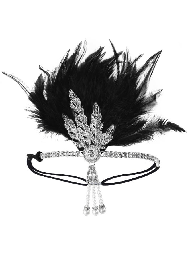 1920s Feather Headwear, Rhinestone Headpiece, Roaring 20s Great Gatsby Headpiece Hair Accessories for Women(Black) - Image 2