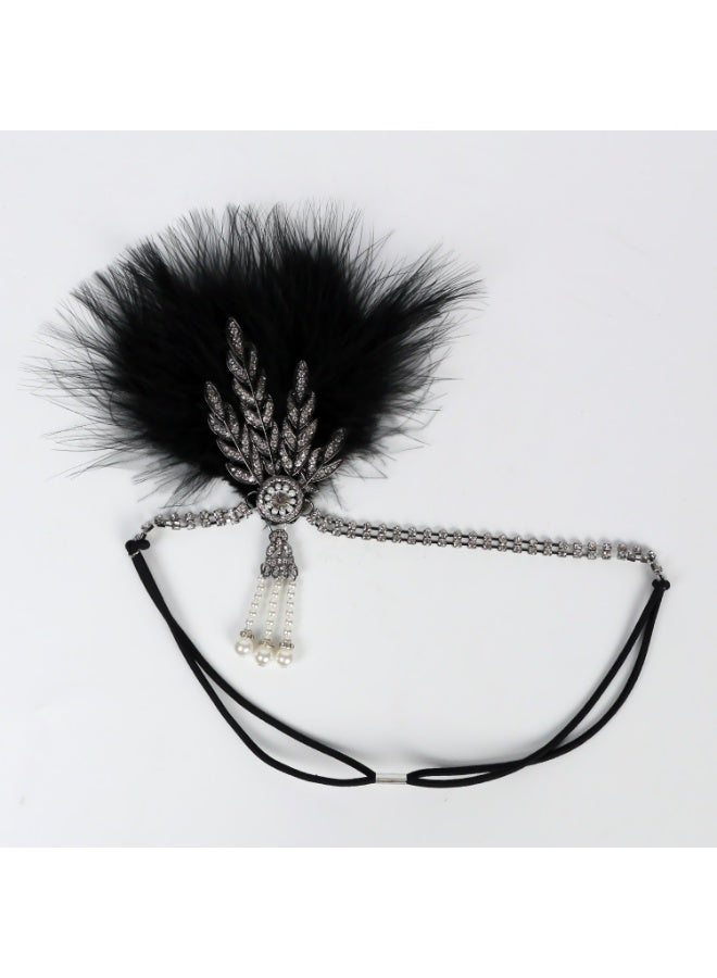 1920s Feather Headwear, Rhinestone Headpiece, Roaring 20s Great Gatsby Headpiece Hair Accessories for Women(Black) - Image 3