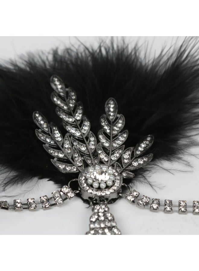 1920s Feather Headwear, Rhinestone Headpiece, Roaring 20s Great Gatsby Headpiece Hair Accessories for Women(Black) - Image 4