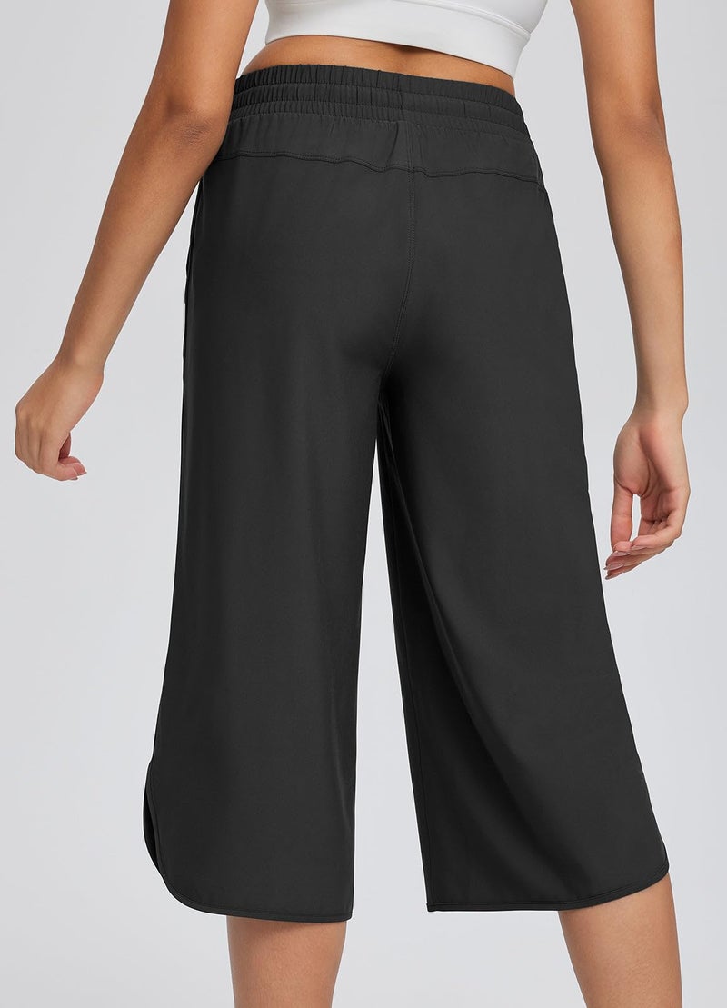 baleaf Women's Hiking Pants Capri Wide Leg Lightweight Pants Plus Size UPF50+ Quick Dry Casual Sweatpants Walking Black L - Image 2