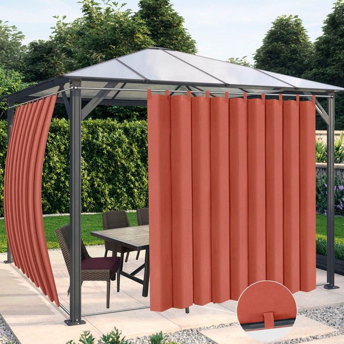 OutdoorLines Waterproof Outdoor Curtains for Patio Windproof Tab Top Gazebo Curtain Panels Privacy Sun Blocking Outside Curtain Set for Porch Pergola and Cabana 110 x 84 inch Terra Red 2 Panels