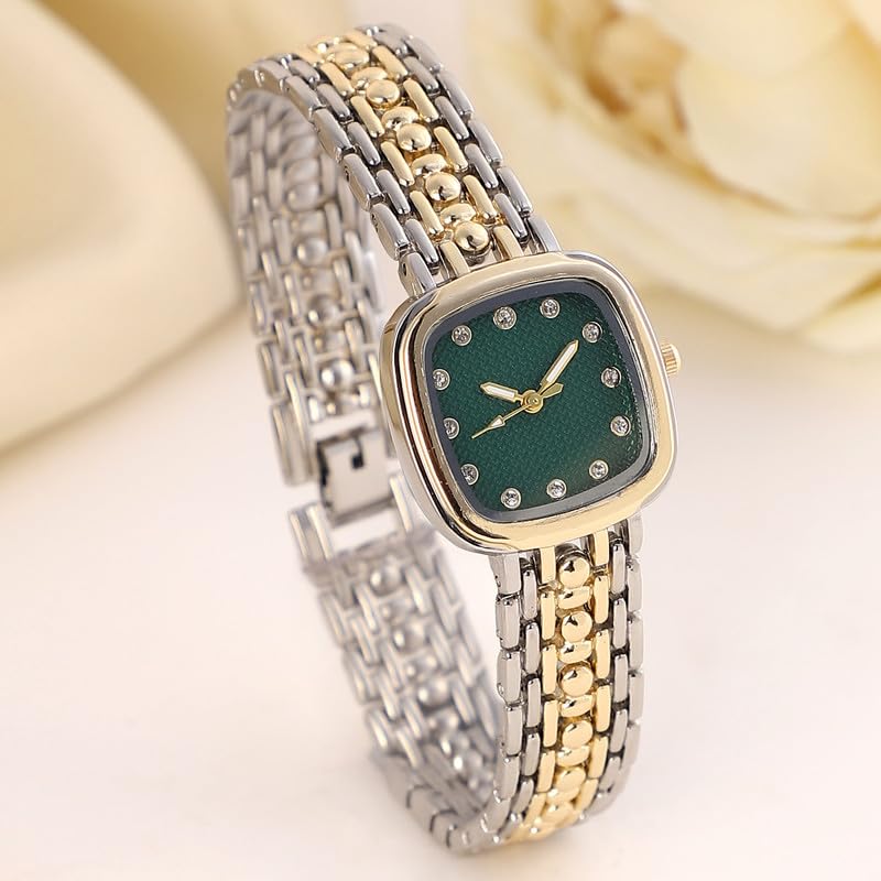 Haute Sauce Women's The Amuné Square Watch | Multicolour Stainless Steel Strap | Emerald Green Dial | One-Size | Foldover Closure | Quartz | Analogue | Wrist Belt Watch for Female and Girls - Image 2