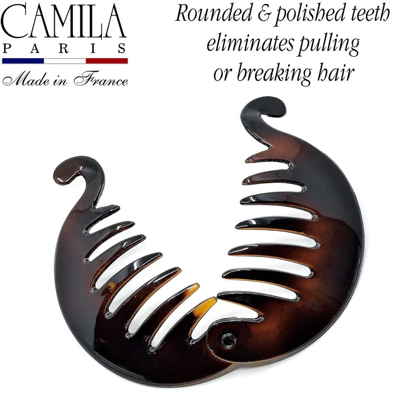 Camila Paris CP2428 3.25 inch French Banana Clip Hair Comb, Round Girls Ponytail Holder Interlocking Banana Combs For Volume Thick Hair. Fashion Styling Hair Accessories for Women, Made in France - Image 3