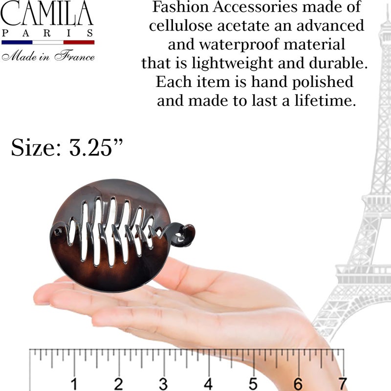 Camila Paris CP2428 3.25 inch French Banana Clip Hair Comb, Round Girls Ponytail Holder Interlocking Banana Combs For Volume Thick Hair. Fashion Styling Hair Accessories for Women, Made in France - Image 4