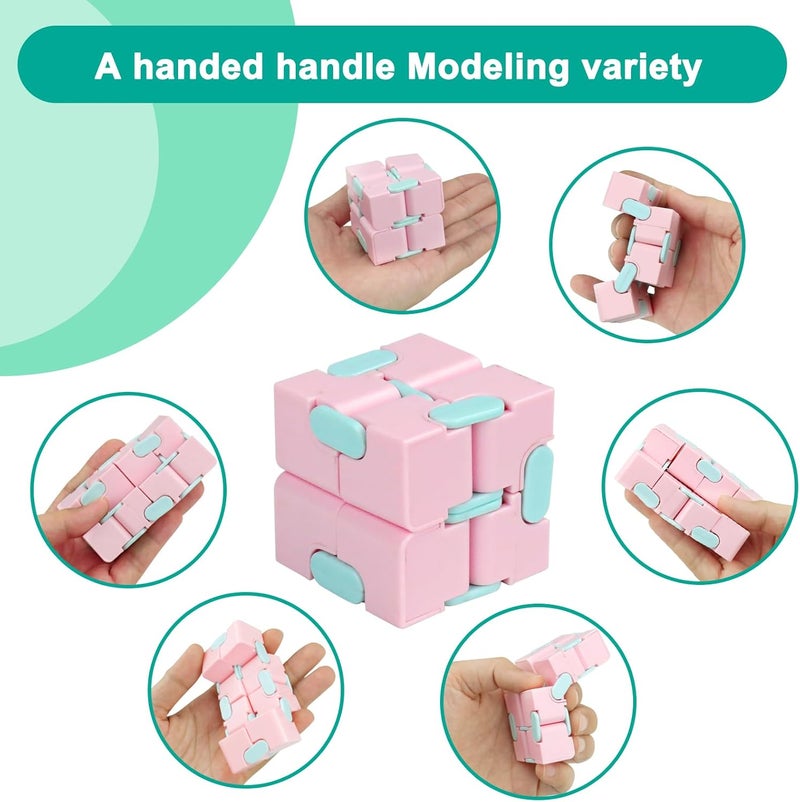 WUQID Infinitycube Fidget Toy Stress Relieving Fidgeting Game for Kids and Adults,Cute Pocket-Sized Unique Gadget for Anxiety Relief and Kill Time (Macaron Pink) - Image 2