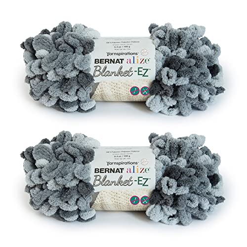 Bernat Alize Blanket-EZ Super Soft Looped Yarn for Beginners, Hand Knitting- No Needles or Hooks Needed, Slate Grays, 2 Pack - Image 1