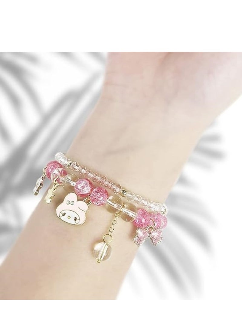 GUDOO 4 Pieces Crystal Bracelets Cartton Pendant Kawaii Pearl Cute Cartoon Elastic Beaded Bracelets Cartoon Themed Pendant Bracelets Gift for Teen Girls Kids - Image 5