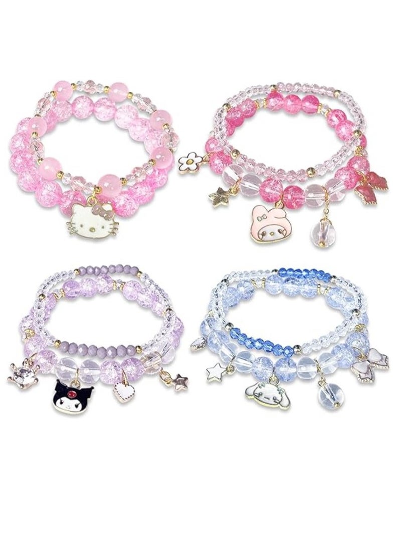 GUDOO 4 Pieces Crystal Bracelets Cartton Pendant Kawaii Pearl Cute Cartoon Elastic Beaded Bracelets Cartoon Themed Pendant Bracelets Gift for Teen Girls Kids - Image 1