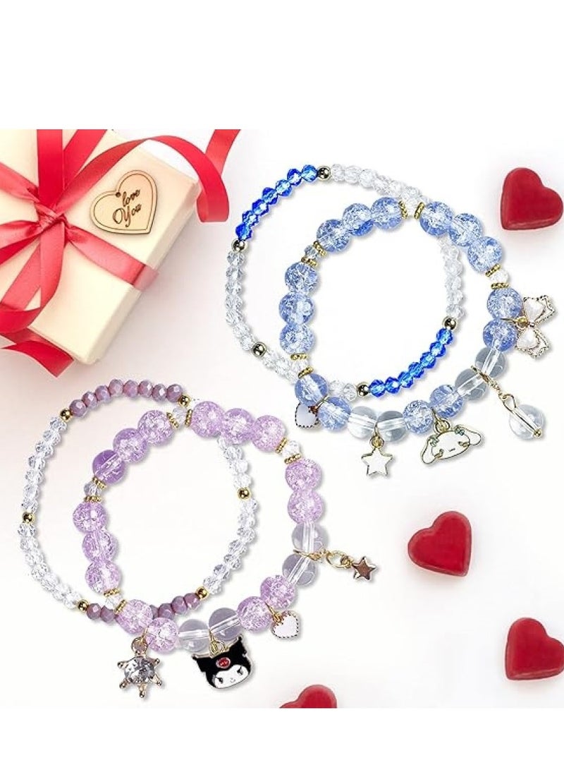 GUDOO 4 Pieces Crystal Bracelets Cartton Pendant Kawaii Pearl Cute Cartoon Elastic Beaded Bracelets Cartoon Themed Pendant Bracelets Gift for Teen Girls Kids - Image 3