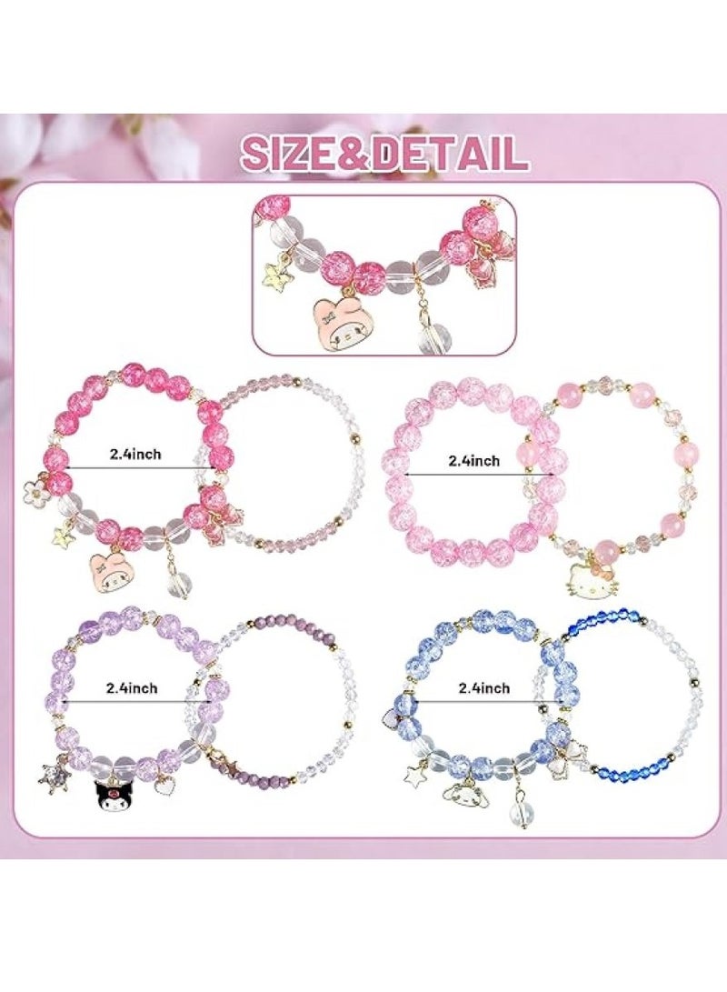 GUDOO 4 Pieces Crystal Bracelets Cartton Pendant Kawaii Pearl Cute Cartoon Elastic Beaded Bracelets Cartoon Themed Pendant Bracelets Gift for Teen Girls Kids - Image 4