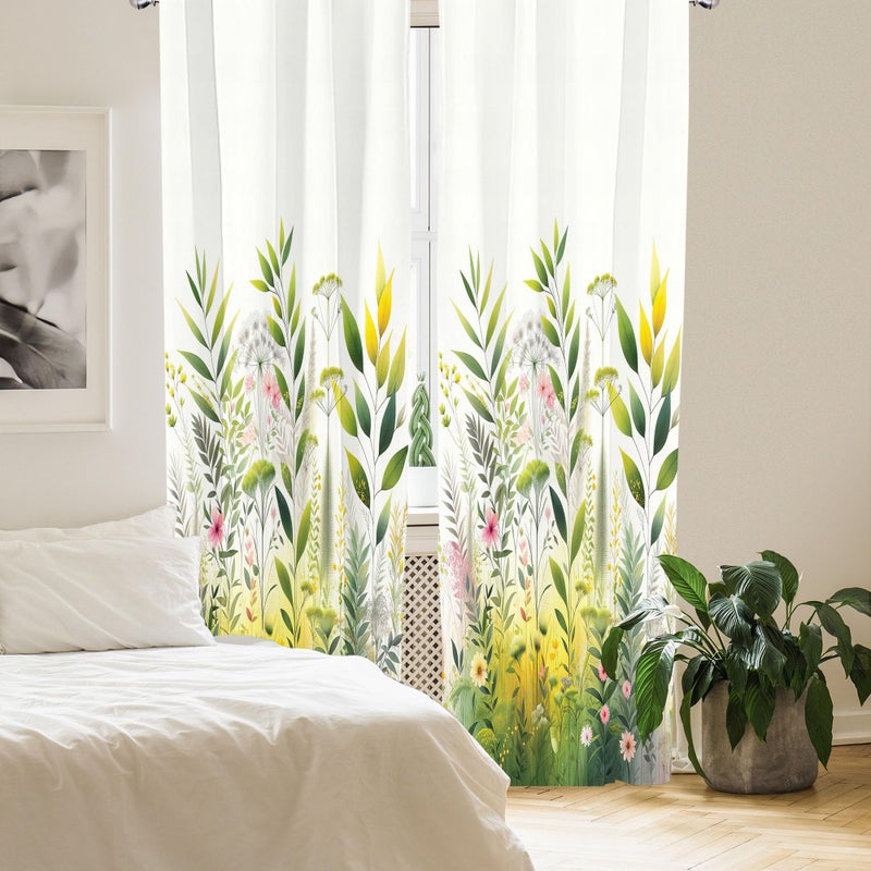 Ambesonne Nature Window Curtains  Dream Garden Scene Leafy Huddle with Blush Tone Flower Details Print Boho  Lightweight Decor 2-Panel Set with Rod Pocket  Pair of - 28"" x 63""  Fern Green Pink White - Image 4