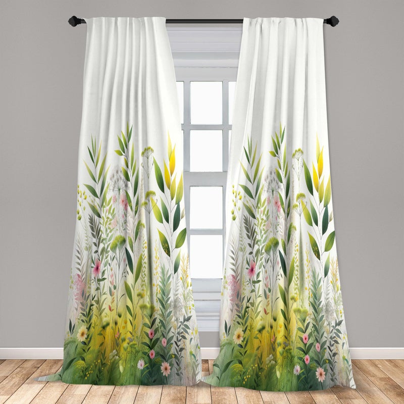 Ambesonne Nature Window Curtains  Dream Garden Scene Leafy Huddle with Blush Tone Flower Details Print Boho  Lightweight Decor 2-Panel Set with Rod Pocket  Pair of - 28"" x 63""  Fern Green Pink White - Image 3