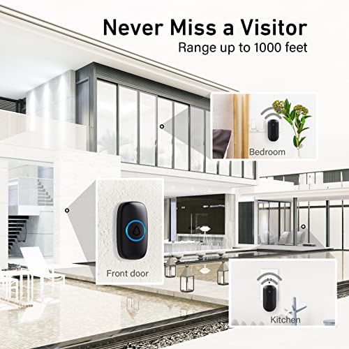 SECRUI Wireless Doorbell, SECRUI Door bell Over 1000ft Coverage with 2 Plug-In Receivers, 1 Waterproof Push button, 52 Chimes, 110dB loud Sound Colorful LED Flash - Image 5