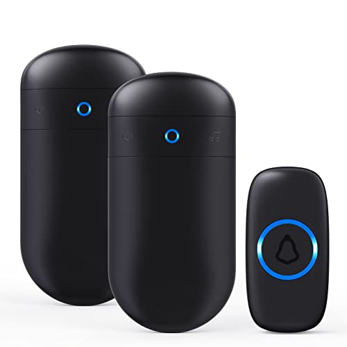 SECRUI Wireless Doorbell, SECRUI Door bell Over 1000ft Coverage with 2 Plug-In Receivers, 1 Waterproof Push button, 52 Chimes, 110dB loud Sound Colorful LED Flash - Image 1