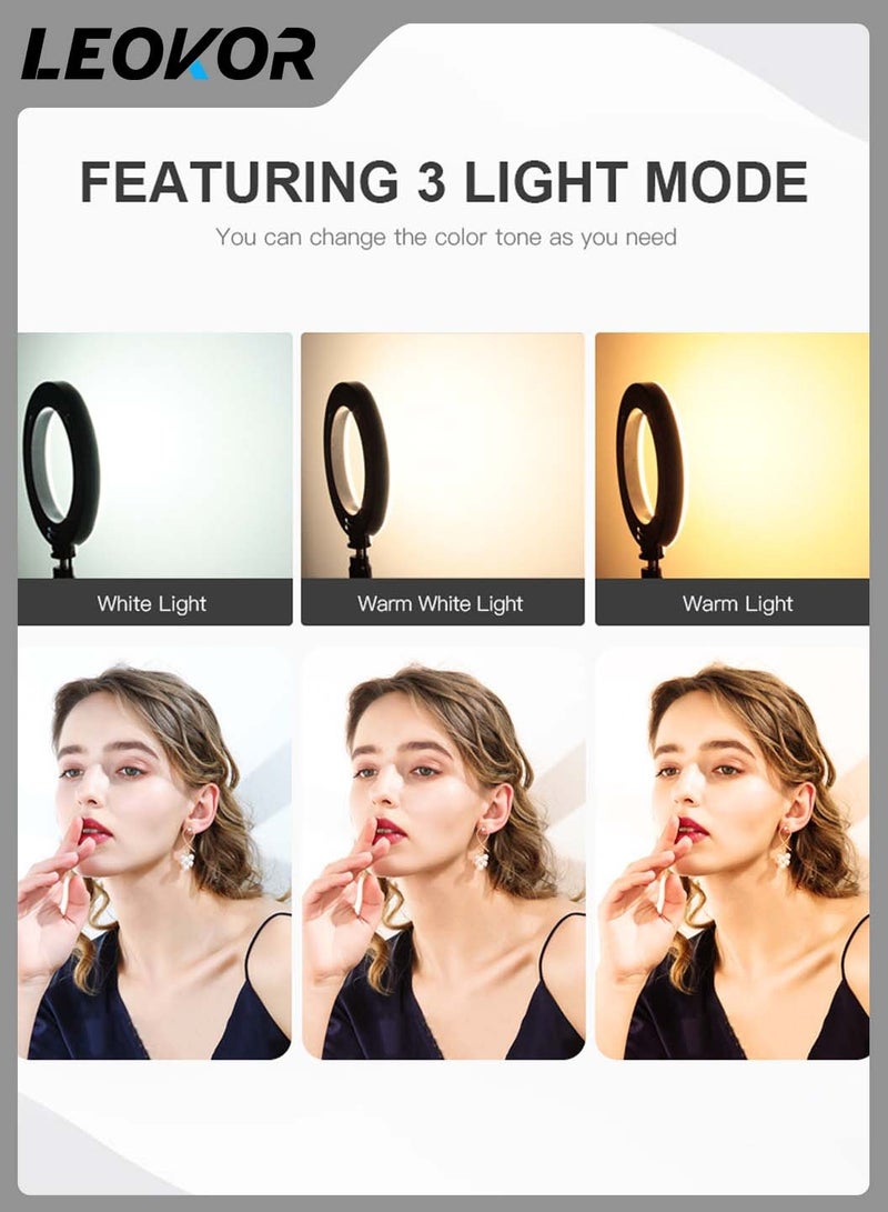 ليوكور مجموعة إضاءة بملء حلقة LED مقاس 6 بوصات، مشبك قوي ودعامة فيديو لسطح المكتب، مناسبة لمؤتمرات الفيديو بالكمبيوتر والبث المباشر - Image 2