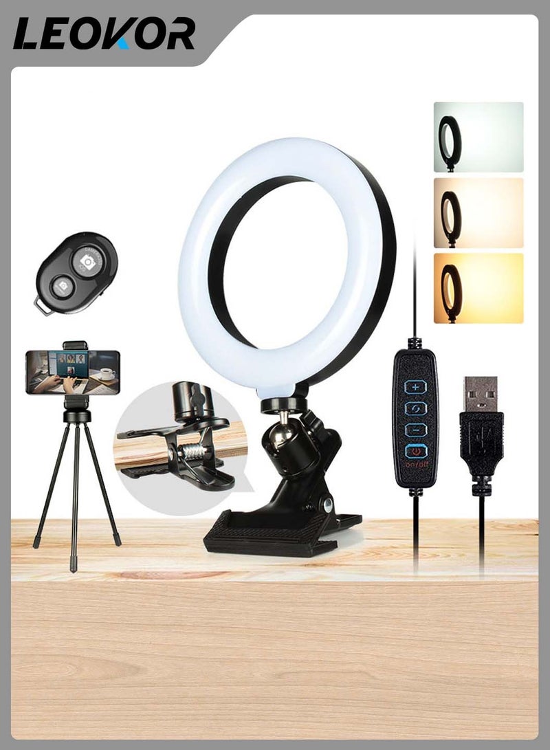 ليوكور مجموعة إضاءة بملء حلقة LED مقاس 6 بوصات، مشبك قوي ودعامة فيديو لسطح المكتب، مناسبة لمؤتمرات الفيديو بالكمبيوتر والبث المباشر - Image 1