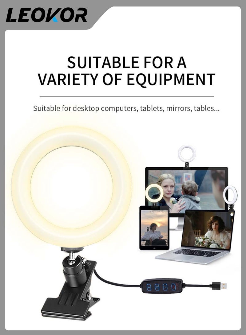 ليوكور مجموعة إضاءة بملء حلقة LED مقاس 6 بوصات، مشبك قوي ودعامة فيديو لسطح المكتب، مناسبة لمؤتمرات الفيديو بالكمبيوتر والبث المباشر - Image 3