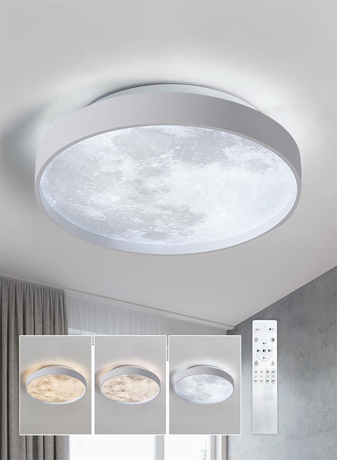 RATSAW Dimmable LED Flush Mount Moon Ceiling Light with Remote Control 3 Color Changing Daylight White Ceiling Lamp for Living Room Bedroom Study Room - Image 1