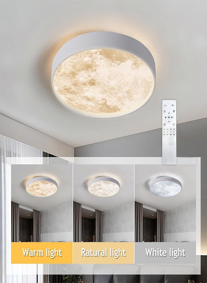 RATSAW Dimmable LED Flush Mount Moon Ceiling Light with Remote Control 3 Color Changing Daylight White Ceiling Lamp for Living Room Bedroom Study Room - Image 2
