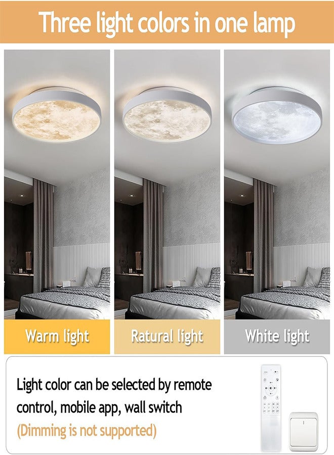 RATSAW Dimmable LED Flush Mount Moon Ceiling Light with Remote Control 3 Color Changing Daylight White Ceiling Lamp for Living Room Bedroom Study Room - Image 3