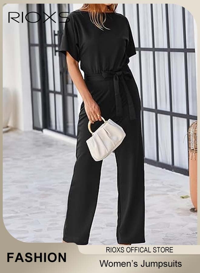 ملابس نسائية غير رسمية، 3/4 من أعلى الأكمام الطويلة والرجلين المستقيمين للملابس الطويلة، مجموعة رومبر مع حزام الخصر، بدلات من قطعة واحدة للحفل ويومى