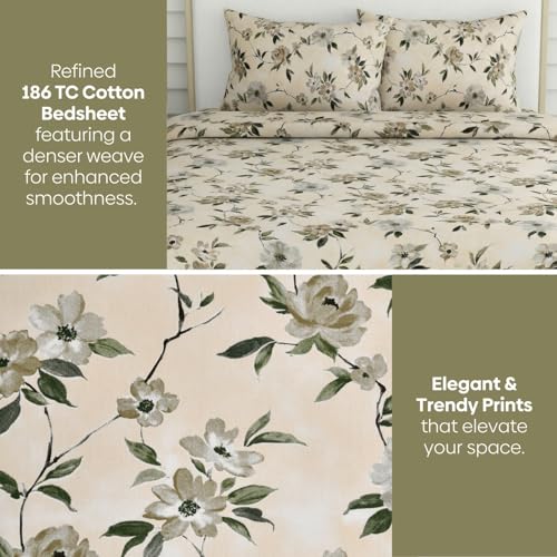 haus & kinder Bedsheet King Size 100% Pure Cotton Floral Bed Sheet with 2 Pillow Covers, 186 TC 108X108 Inches Bedding Set, Soft Breathable Cozy Flat Sheet, Greek Garden Romance - Image 4