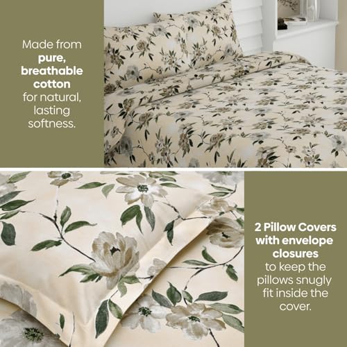 haus & kinder Bedsheet King Size 100% Pure Cotton Floral Bed Sheet with 2 Pillow Covers, 186 TC 108X108 Inches Bedding Set, Soft Breathable Cozy Flat Sheet, Greek Garden Romance - Image 2